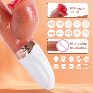 TMM 4-in-1 Heiz-Vibrator aus Weichem Flüssigsilikon mit 10 Teleskop-/Leckmodi Realistischer <span class=keywords><strong>Dildo</strong></span> für Frauen - Product Image 3