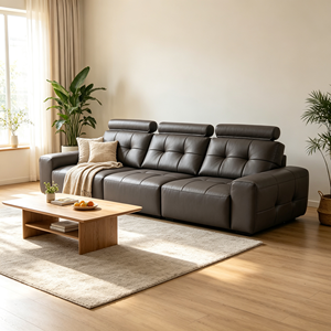 Sofá Moderno de Tres Plazas en Cuero Sintético Negro con Brazos Acolchados y Diseño Acolchado para Sala de Estar - Product Image 1