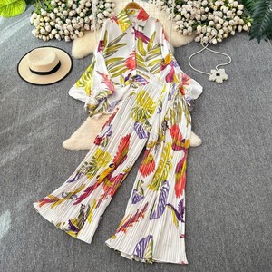 Camisa holgada con estampado de manga farol para mujer, pantalones de pierna ancha plisados de cintura alta, conjunto informal de 2 piezas, moda Sehe - Product Image 3