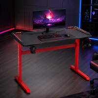 Bureau de jeu ergonomique moderne avec éclairage RGB, table de jeu en fibre de carbone avec support pour casque