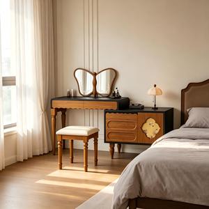 Vintage Luxurious Modern Solid Pine Wood <b>Vanity</b> Set Chair <b>Lighted</b> <b>Mirror</b> Storage Dresser Apartment Bedroom - Product Image 3