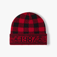 Bonnet d'hiver unisexe rétro en tricot jacquard à carreaux, doublé polaire, imitation cachemire, chaud, coupe-vent, avec revers élastique, vente en gros