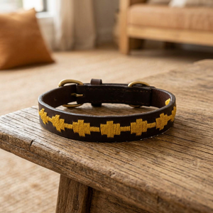 Elegant Polo Stitch Luxury Polo Leather <b>Dog</b> Collar Genuine Leather with Handwoven Design from Divine International - Product Image 2