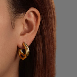 Vintage Wholesale Custom 316L Stainless Steel 14k 18k PVD Gold Plated Jewelry Fashion Zircon <b>Hoop</b> Designer Cc <b>Earrings</b> for Women - Product Image 2