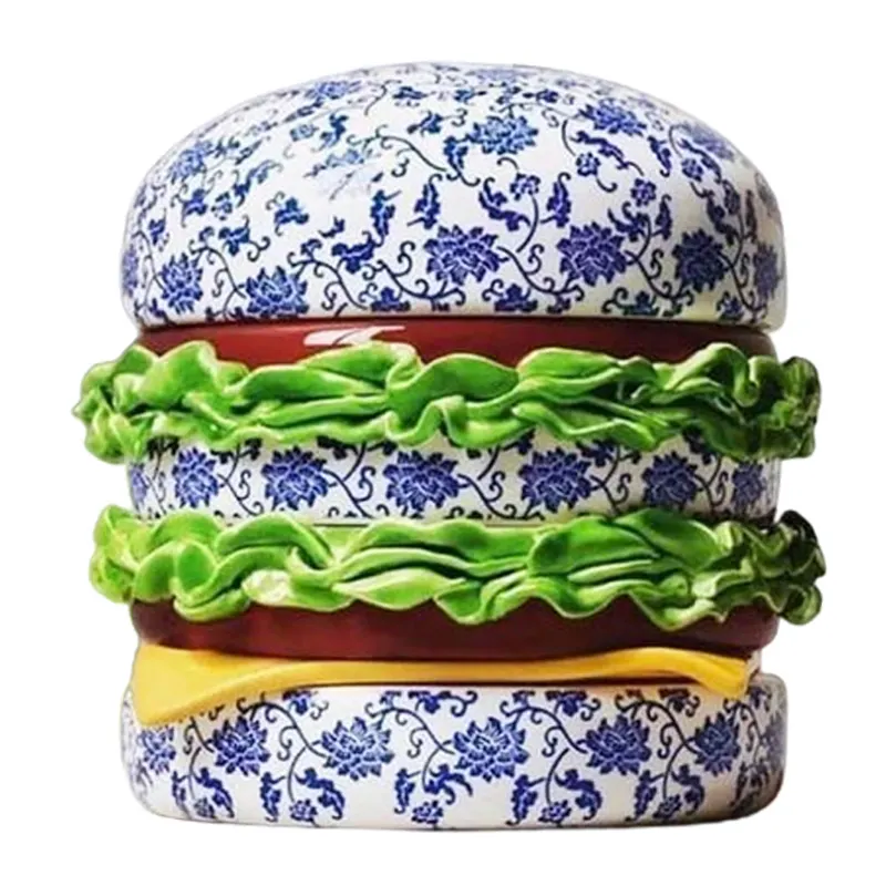 Großhandel handgemachte benutzer definierte Porzellan Essen Schach Burger Figur China burger Keramik Kunst Hamburger
