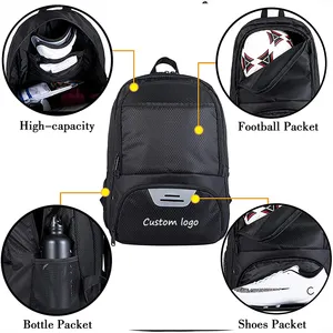 Custom Logo Bagpack Gym Sports Youth Soccer Ball Back Pack Basketball Football Bag With Shoe Compartment