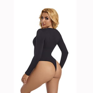 배 컨트롤을위한 여성 긴 소매 바디 수트 원활한 바디 슈트 끈 팬티 라운드 넥 외출 탑 - Product Image 6