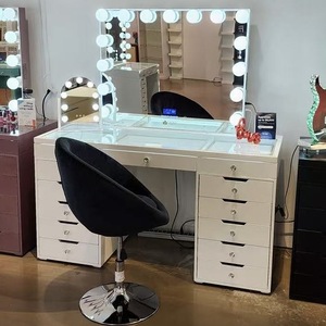 Tocador de Maquillaje Popular en Europa con Espejo Iluminado LED, Altavoz Bluetooth LED RGB y Gran Almacenamiento - Product Image 2