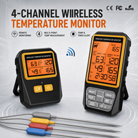 Thermomètre numérique sans fil 4 canaux avec alarme, minuterie et écran LCD pour four et transformation alimentaire (OEM)