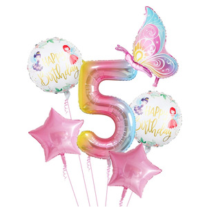 Palloncini in alluminio per festa di <span class=keywords><strong>compleanno</strong></span> ragazza digitale da 40 pollici con farfalla blu e rosa impostati per la configurazione delle Scene fotografiche. - Product Image 6
