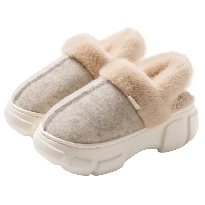 Autumn and winter comfortable warm indoor and outdoor dual-purpose women's simple style non-slip thick cotton slippers