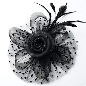 Fascinators pour femmes, chapeau de thé en plumes, bandeau en voile avec pince à cheveux pour église à cocktails - Product Image 2
