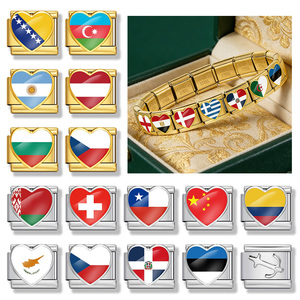 Bracelet en acier inoxydable de 9 mm avec breloque en forme de cœur, drapeau national italien, personnalisable, pour la fabrication de bijoux DIY, vente en gros - Product Image 1
