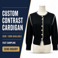 Cardigan en tricot décontracté noir à motifs géométriques pour femme, col rond, manches longues, boutons sur le devant, pour l'automne et l'hiver