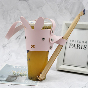 Stock direct usine. Manchon de tasse à thé au lait avec motif de lapin mignon. Housse isotherme portable en cuir PU pour thé au lait et café. - Product Image 4