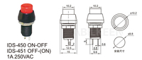 Approvisionnement d'usine diamètre rond 10.2mm bouton à tête plate scellé interrupteur à bouton poussoir en plastique marche-arrêt 1A 250VAC avec borne PCB 2 broches