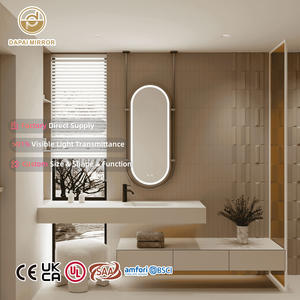 Customization 3000k 4000k 6000k Adjustable Gunmetal Finish Led Lights Manufacturer Hanging Bathroom Vanity With Oval Mirror - Product Image 1