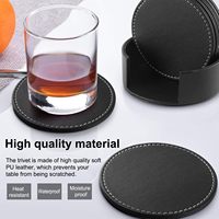 Ensemble moderne de 6 sous-verres antidérapants en cuir pour verres, sous-verres noirs avec support, accessoires pour bar et table basse