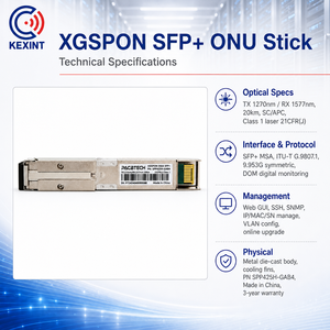 XGSPON <span class=keywords><strong>SFP</strong></span> + ONU Stick 8311 Web IP MAC SN Gérer 9.953G-TX/9.953G-RX Simplex SC/APC 1270nm/1577nm 20KM DOM Équipement à fibre optique - Product Image 5