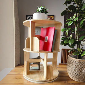Estantería de Esquina de Madera Maciza, Estantería de Almacenamiento con Montaje en Suelo, Librería Giratoria de 360 Grados, Librería Multifuncional para Sala de Estar - Product Image 4