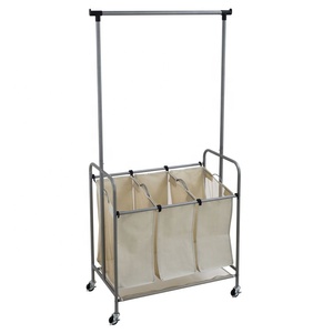 Cesto per Biancheria Moderno <span class=keywords><strong>in</strong></span> <span class=keywords><strong>Tessuto</strong></span> a 3 Scomparti con Rivestimento <span class=keywords><strong>in</strong></span> Polvere, Grande Capacità, Robusto Portabiancheria <span class=keywords><strong>in</strong></span> Metallo, Cesto per Vestiti Sporchi - Product Image 2
