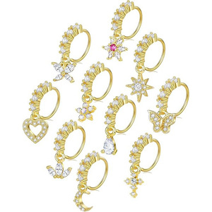 Anneaux de nez ouverts ajustables avec pierres brillantes, design croix et papillon, bijoux de piercing de nez personnalisés et tendance - Product Image 3