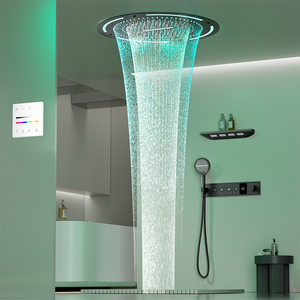 Nouvel ensemble de <span class=keywords><strong>douche</strong></span> thermostatique numérique chromé, encastré au plafond, avec contrôle double chaud/froid, pommeau de <span class=keywords><strong>douche</strong></span> carré en laiton à LED effet pluie - Product Image 1