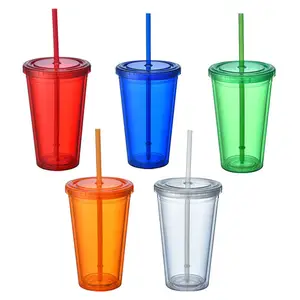 Costom Logo 16oz 22oz Reusable Clear Single Wall Plastic Drinking Tumbler Cup With Lid And Straw Plastic Travel Coffee Cup