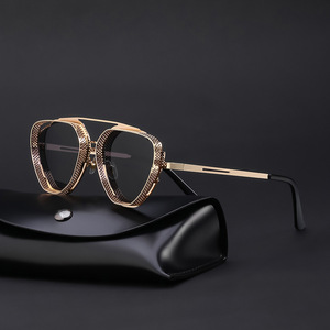 Lunettes de soleil rétro steampunk <span class=keywords><strong>BOOM</strong></span> BM2171 pour homme, nouveau style, monture irrégulière en métal gris ajouré, protection UV400, verres PC - Product Image 2