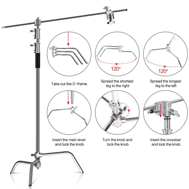 Light Stand 3.3m/40 Inch Studio Centry C Stand Detachable Light C-stand +Line Resizer+Grip Arm