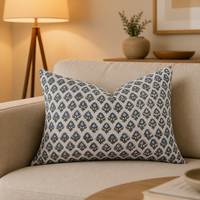 Housse de coussin décorative en coton 100% à petites fleurs bleu gris pour salon et chambre à coucher