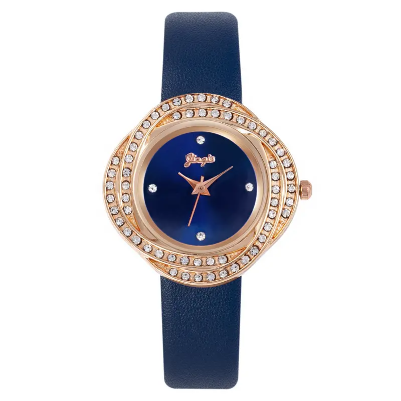 Newest Diamond Rhinestone Fashion Women Leather Watch Bracelet Watch Gold Women Quartz Watch