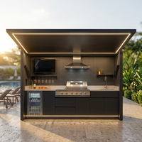 Module de cuisine extérieure moderne en acier inoxydable avec design modulaire et accessoires de charnières de porte relevable pour usage en villa