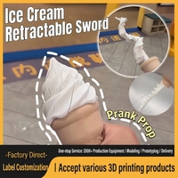 Jinccai Espada de Helado Retráctil, Accesorio de Broma, Juguete Divertido de Plástico Impreso en 3D, Cono de Helado Extensible, Regalo de Broma para Fiestas