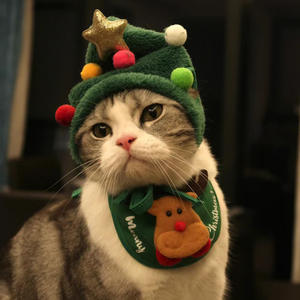 Weihnachten Neujahr Cotton Print Hund Teddy Kätzchen Nette Winterkleid ung Hut Lätzchen Schal - Product Image 1