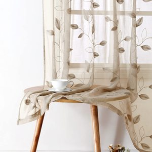 Haute qualité <span class=keywords><strong>Taupe</strong></span> Sheer Rideaux 52X84 <span class=keywords><strong>Beige</strong></span> Brodé Feuille Poche Faux Lin Floral Semi Sheer Voile Fenêtre Rideaux - Product Image 4