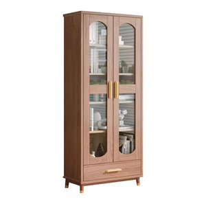 Ash <b>Wood</b> <b>Solid</b> <b>Wood</b> <b>Bookcase</b> With Glass Doors Freestanding Storage Cabinet For Living Room Or Study Scandinavian Design - Product Image 3