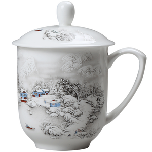 Tasse à thé en porcelaine bleue et blanche de Jingdezhen avec poignée et couvercle, pour usage en conférence/bureau, logo personnalisé imprimé, modèle B10-20 - Product Image 5