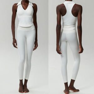 Ensemble de yoga pour femmes, débardeur à col en V, leggings taille haute, <span class=keywords><strong>tenue</strong></span> de sport pour le tennis, la course à pied, la gym et le fitness - Product Image 3