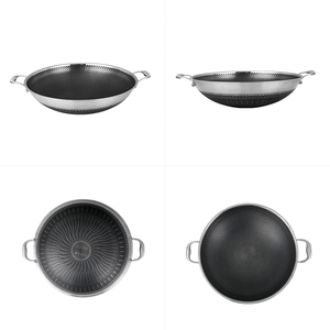 <span class=keywords><strong>Wok</strong></span> Grande Antiadherente de Acero Inoxidable 316 de Triple Capa con Diseño de Panal de Abeja de Doble Cara para Inducción - Product Image 6
