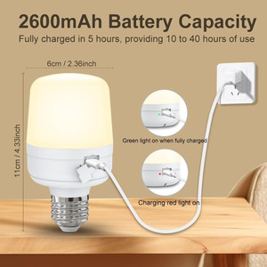 LED Rechargeable Light <b>Bulb</b> 9W E26 12 Colors Remote Control Battery & AC Powered Cool <b>White</b> - Product Image 6