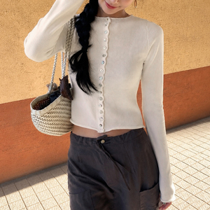 Pure Sexy Youthful Basic Solid Color Crop Single Button Long <b>Sleeve</b> Knit <b>Cardigan</b> Autumn Winter Soft Flattering Versatile Knitwe - Product Image 5