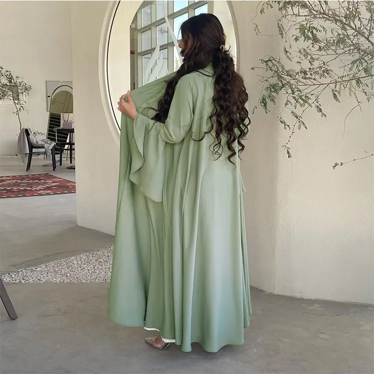 Casaco modesto de verão para mulheres, vestido muçulmano, roupão islâmico para mulheres, quimono Dubai Abaya, abaya de cetim frontal aberto