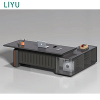 Bureau de direction en bois massif moderne de luxe sur mesure Liyu en forme de L avec fonction convertible et éclairage LED modulaire