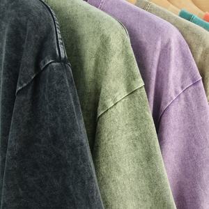 เสื้อยืดวินเทจสำหรับผู้ชายเสื้อยืดโอเวอร์ไซส์ผ้าฝ้าย100% ซักลายกรดแบบว่างเปล่าติดโลโก้ได้ตามต้องการ - Product Image 2