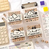 Boîte à tampons mignonne de 36 pièces, motifs de chat et de nuage de style Ins pour la décoration DIY des étudiants, carnets, tampons en bois fabriqués en Chine