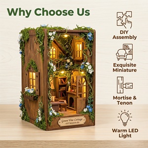 Hamaileon Magic Vine House, Kit de Bricolaje 3D en MDF para Rincón de Lectura, Miniatura de Cabaña de Madera, Sujetalibros <span class=keywords><strong>con</strong></span> LED, Modelo Artesanal para Montar en la Pared, Impresión UV - Product Image 2