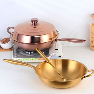 Ustensiles de cuisine Poêle à frire en acier inoxydable avec couvercle Poêles en métal <span class=keywords><strong>Wok</strong></span> de cuisson pour la maison hôtel restaurant - Product Image 1