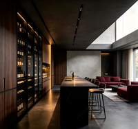 Vitrina Moderna Multifuncional de Alta Gama para Vino, Fabricada en Madera de Nogal Ecológica con Cristal de Calidad, Estilo Villa Italiana de Lujo