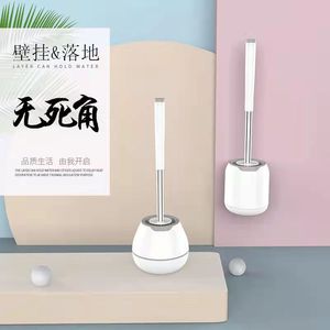Juego de escobillas para inodoro con mango largo, montaje en pared, de pie, redondas, duraderas, con cerdas suaves, fáciles de limpiar, para limpieza del baño - Product Image 1